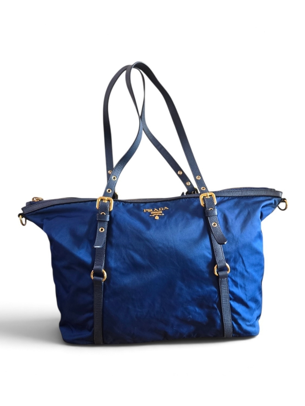 Prada Blue Nylon Tote with Leather Straps